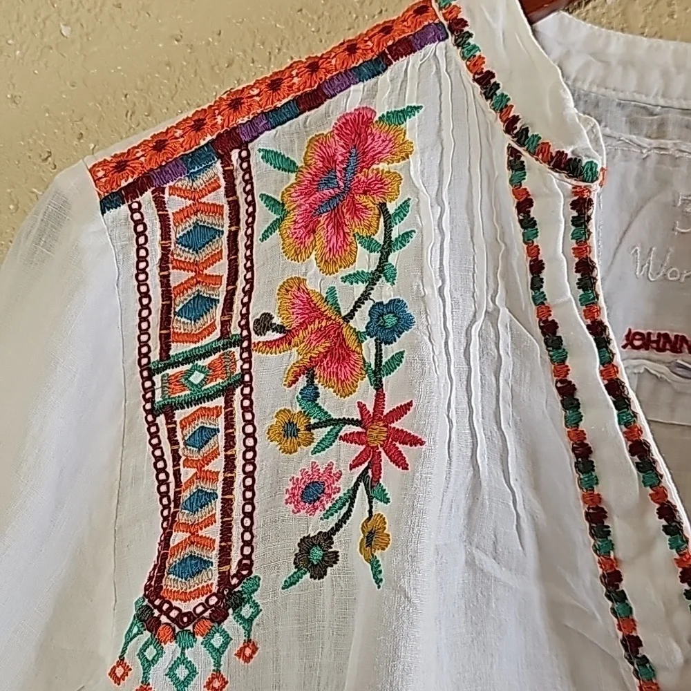 Johny Was 3J Workshop White Embroidered Top - Picture 4 of 10